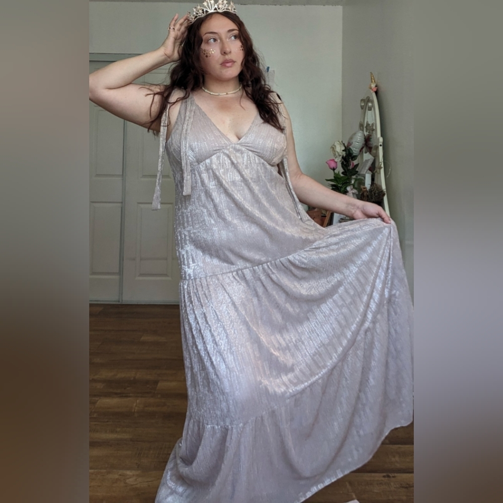 Maxi Dress VTG Taylor Shimmer Pink Glitter Party Women's Size Large